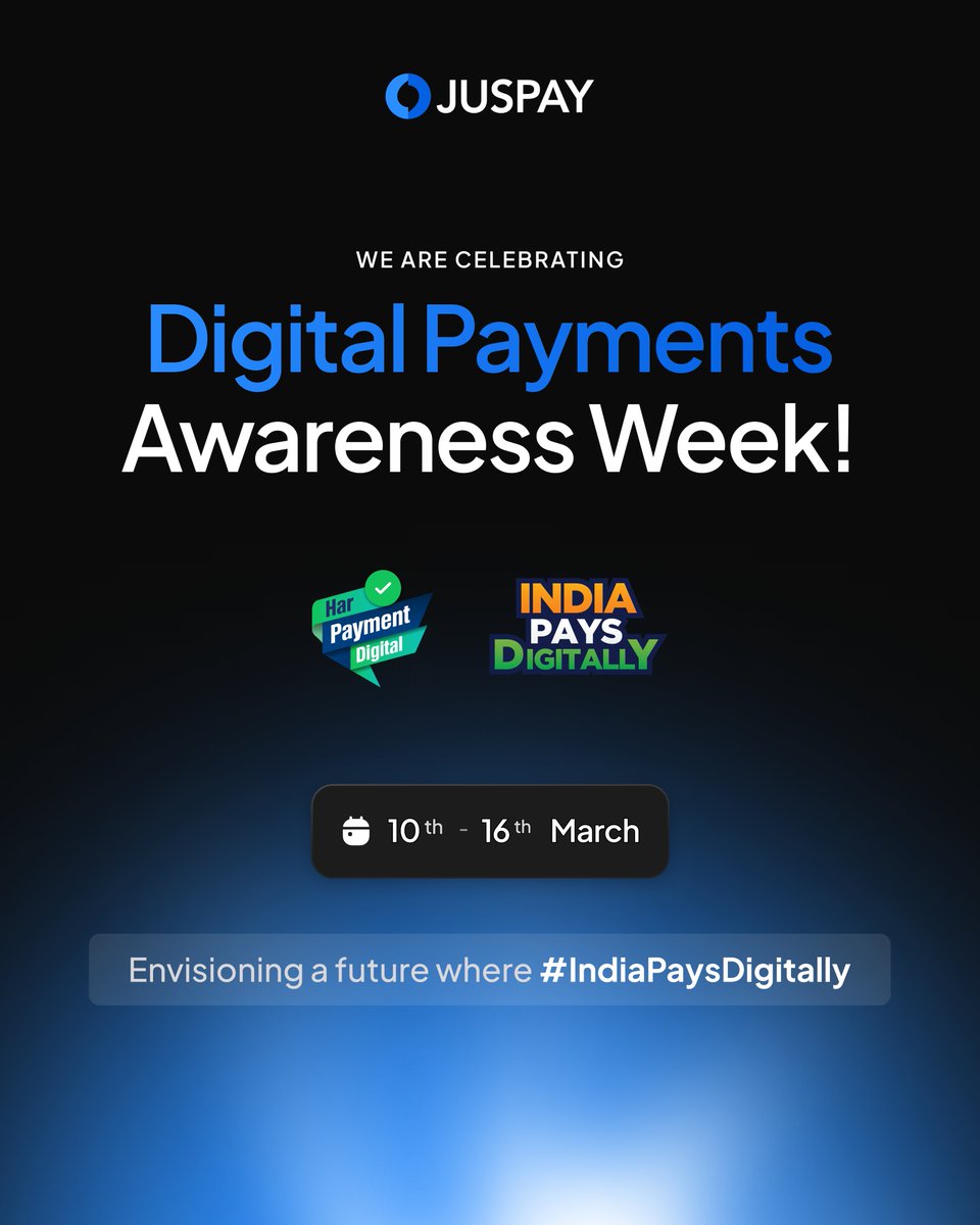 🚀 Join us in celebrating #DigitalPaymentsAwarenessWeek with a vision for a cashless, secure, and digitally empowered India!

This week, we highlight India’s incredible progress in digital transactions and continue driving innovation to ensure #IndiaPaysDigitally—anytime,