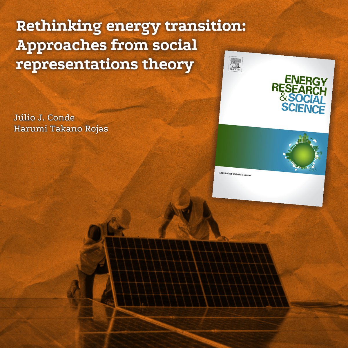 📰 Ven de publicarse o último número da revista Energy Research &amp; Social Science, que inclue un artigo asinado por Harumi Takano Rojas e o noso compañeiro <a href="/julio_conde_gz/">Júlio Conde 🚩</a>: "Rethinking energy transition: Approaches from social representations theory"