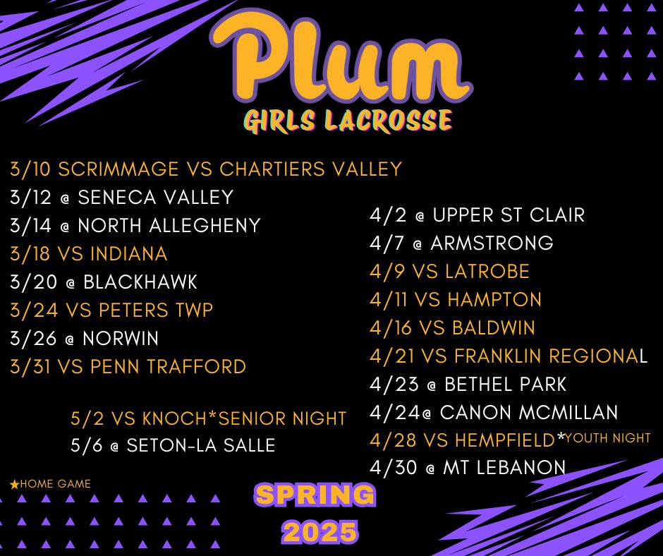 Plum High School Girls Lacrosse (@plumhsgirlslax) on Twitter photo See you tonight at 6‼️ Come and get some food from <a href="/pghcrepes/">PGH Crepes</a> food truck while you watch some awesome lacrosse!!! #kickoftheseason <a href="/PlumAthletics/">Plum Athletics</a> <a href="/plumboroughsd/">Plum Borough SD</a> <a href="/PatMcAfeeShow/">Pat McAfee</a> See you tonight at 6‼️ Come and get some food from <a href="/pghcrepes/">PGH Crepes</a> food truck while you watch some awesome lacrosse!!! #kickoftheseason <a href="/PlumAthletics/">Plum Athletics</a> <a href="/plumboroughsd/">Plum Borough SD</a> <a href="/PatMcAfeeShow/">Pat McAfee</a>