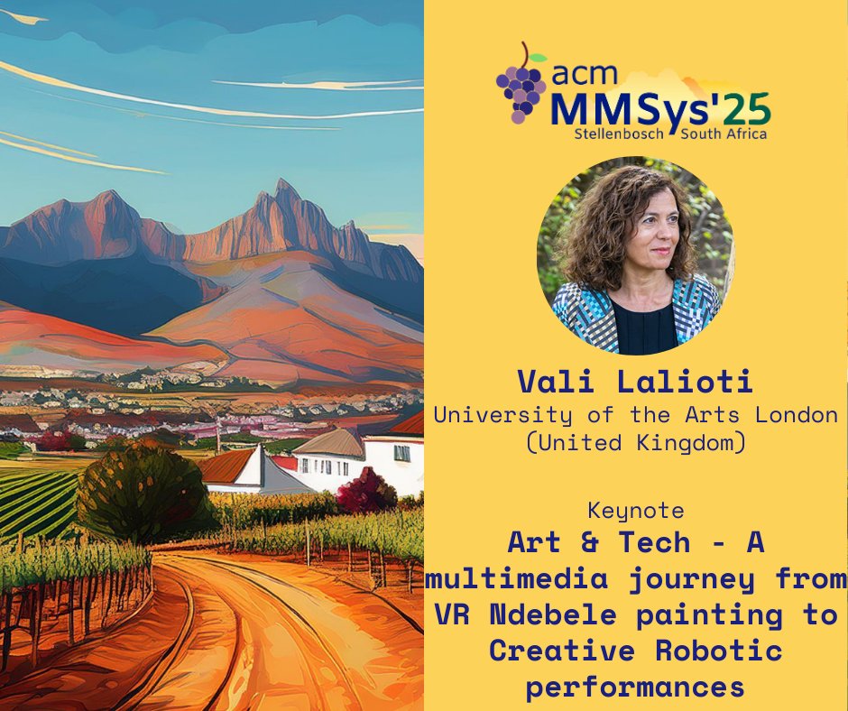 📢 Heads up! Announcing keynotes at MMSys'25!  

We are excited to announce that the second MMSys'25 keynote will be delivered by Vali Lalioti (University of the Arts London, United Kingdom)!  

More information available at: 2025.acmmmsys.org

<a href="/TheOfficialACM/">Association for Computing Machinery</a>
<a href="/sigmm/">ACM SIGMM</a>
