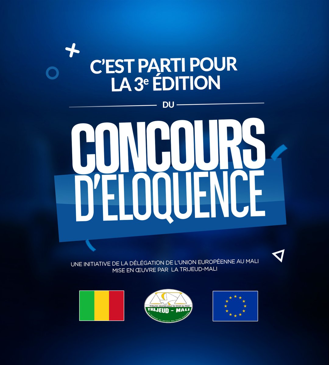 📢 Lancement de la 3eme édition du Concours d'éloquence. 

Pour plus d'informations restez connecter sur nos différentes plateformes. 
 
#PromotionDelExcellenceEtDeLacitoyennetéActive. 
<a href="/UEauMali/">UE au Mali</a> 
<a href="/trijeud/">TRIJEUD-Mali</a>