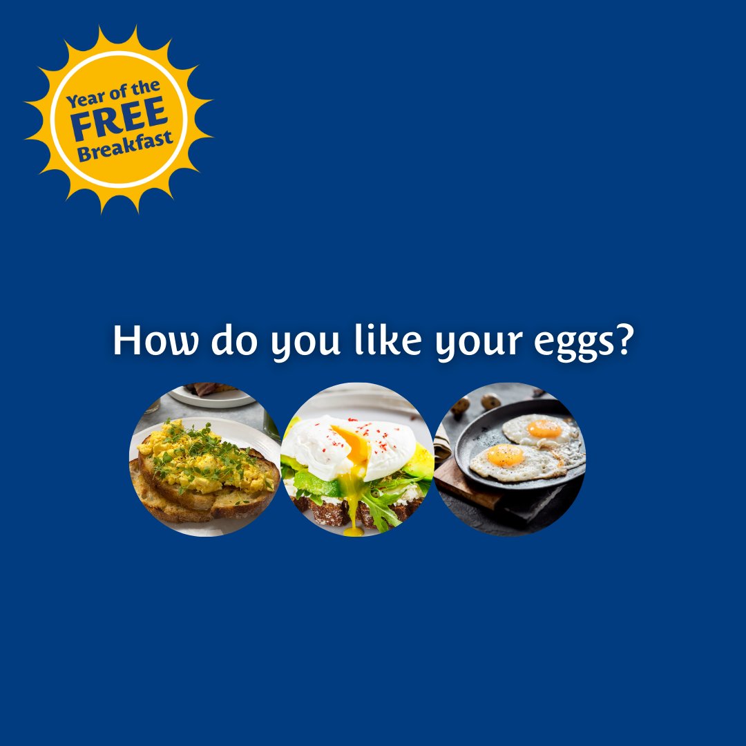Welcome back to another 'Free Breakfast Question' of the week, in honour of our free breakfast sale!🙌

So this week, we want to know... how do you like your eggs? Scrambled? Poached? Fried? Let us know! 👇🍳

l8r.it/ihH9

#eggs #breakfast #freebreakfast #bestwestern