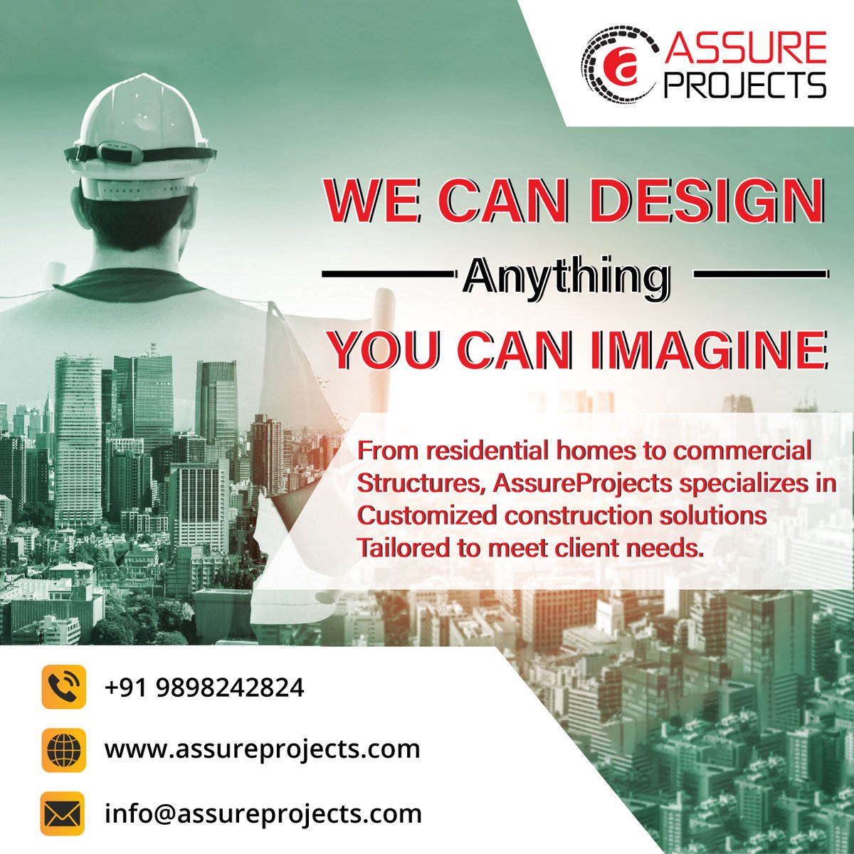 Assureprojects's tweet image. 🏗 We design anything you imagine!
From homes to commercial spaces, Assure Projects delivers customized construction solutions tailored to your needs. Let’s build your vision together! ✨
🌐 assureprojects.com
📞 +91 9898242824
#CustomConstruction #BuildYourVision