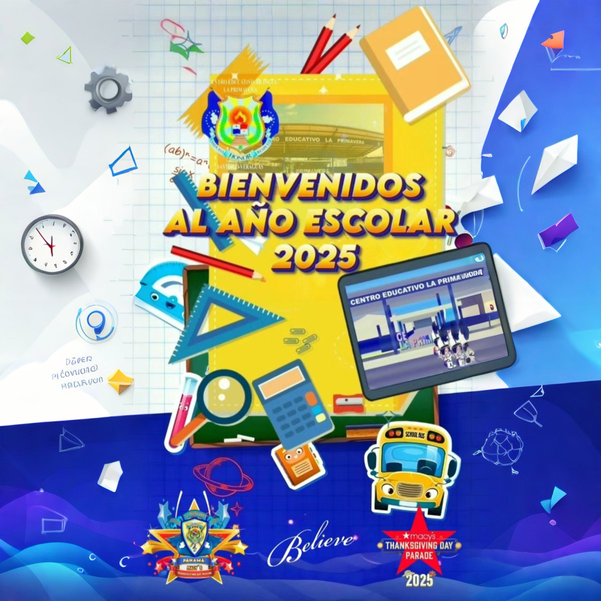 Hoy, lunes 10 de marzo de 2025, las aulas de los centros educativos, volverán a llenarse de vida. En el <a href="/ceblaprimavera/">Centro Educativo Bilingüe La Primavera</a> Les reiteramos el mayor de los éxitos a todos los estudiantes. Bienvenidos al Año Escolar 2025 <a href="/MeducaPma/">Ministerio de Educación de Panamá</a> <a href="/lucymolinarj/">lucy molinar</a> 
#Believe  
#MacysParade