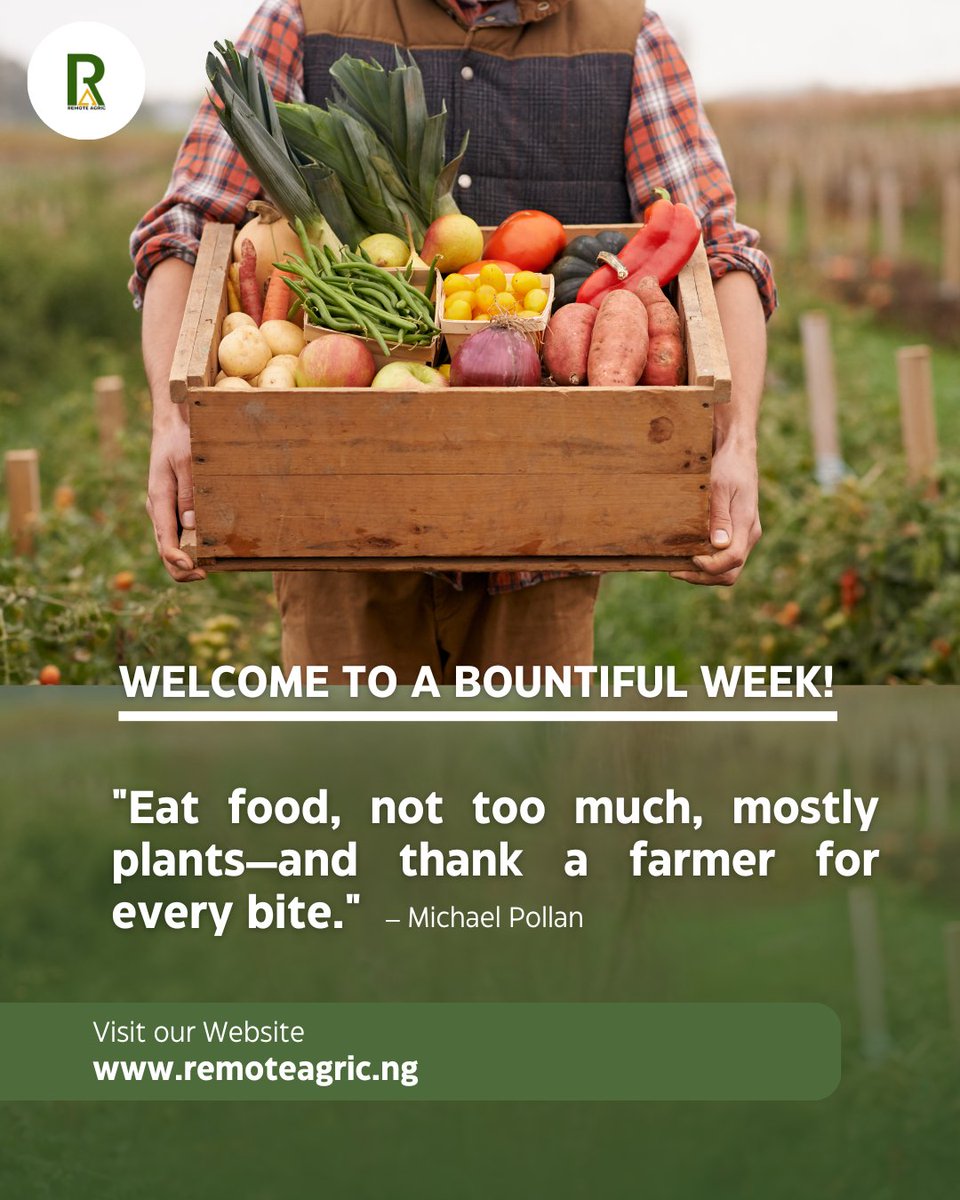 RemoteAgric's tweet image. 🥗 "Eat food, not too much, mostly plants—and thank a farmer for every bite." – Michael Pollan 🌿

Behind every fresh meal is a farmer's dedication, early mornings, and love for the land. 🌽

#remoteagric #FarmToTable #ThankAFarmer #EatWellLiveWell #RemoteFarming