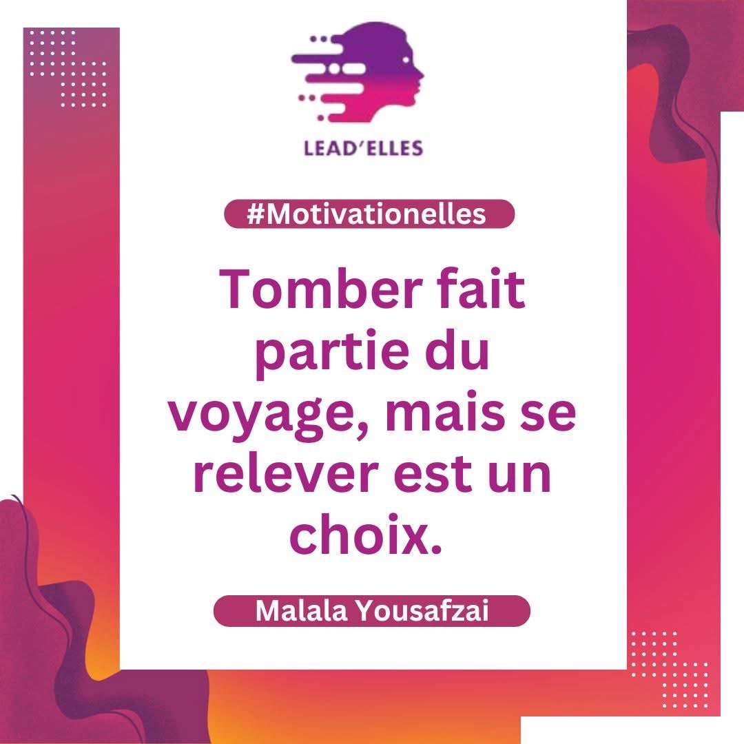 LeadElles's tweet image. Tomber fait partie du voyage, mais se relever est un choix.  Alors avec cette citation de Malala Yousafzai, faites le choix de vous relever peu importe les défis que vous rencontrerez cette semaine.😉

Agréable semaine à vous !

#MotivationElles
#LeadElles