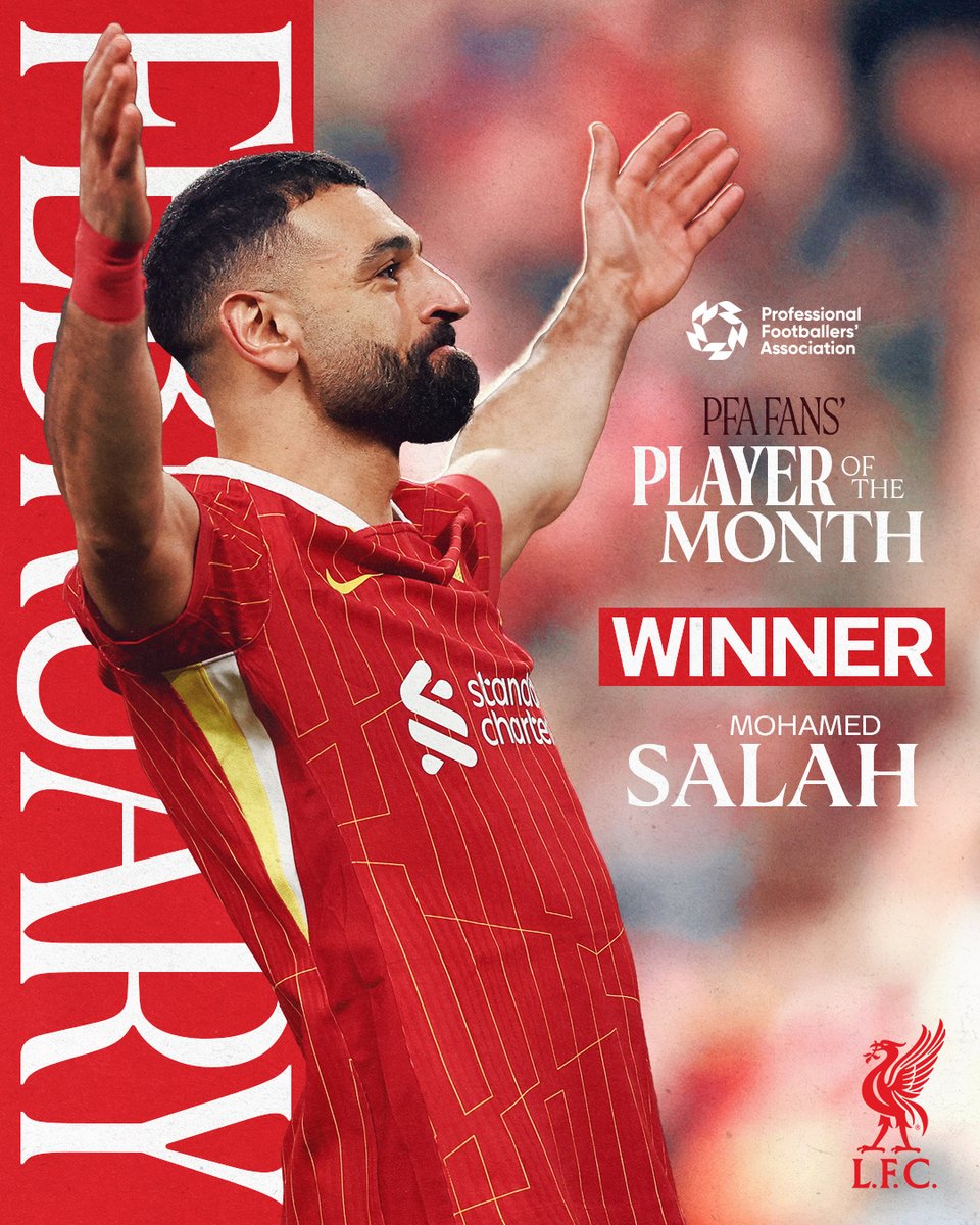 Love it, Mo! 🏆

<a href="/MoSalah/">Mohamed Salah</a> is the PFA Fans’ Player of the Month winner for February 🇪🇬👑