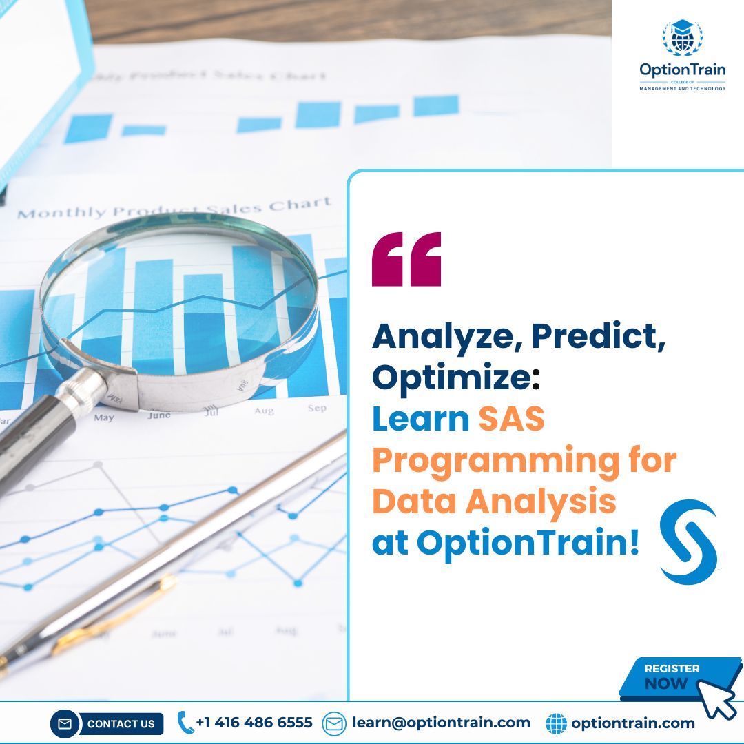 optiontrainclg's tweet image. You can learn SAS programming excellence through OptionTrain College's educational curriculum. Students learn important abilities which enable them to forecast results and optimize systems and analyze data for making better business choices.
#SASProgramming #OptionTrainCollege
