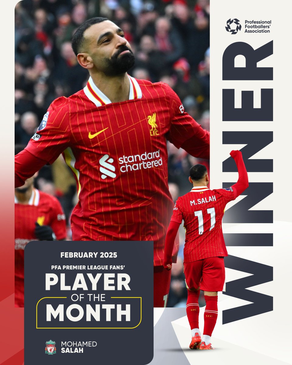 PFA's tweet photo. Mo Salah. 👑

Your PFA Premier League Fans' Player of the Month for February. 🏆 https://t.co/jt17gT0KCz