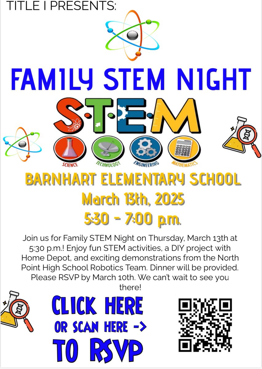 This THURSDAY, join us for Family STEM Night 🧬🧮 RSVP @ tinyurl.com/4b3n8z4w