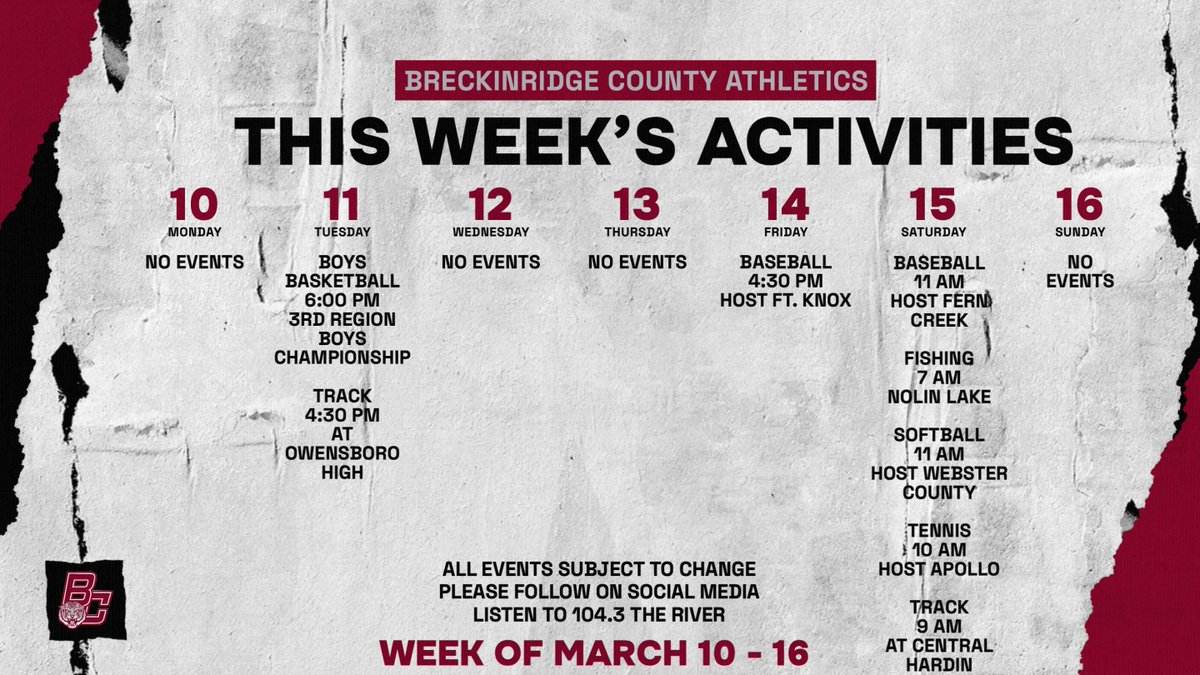 Here is This Week in Tiger Athletics!!