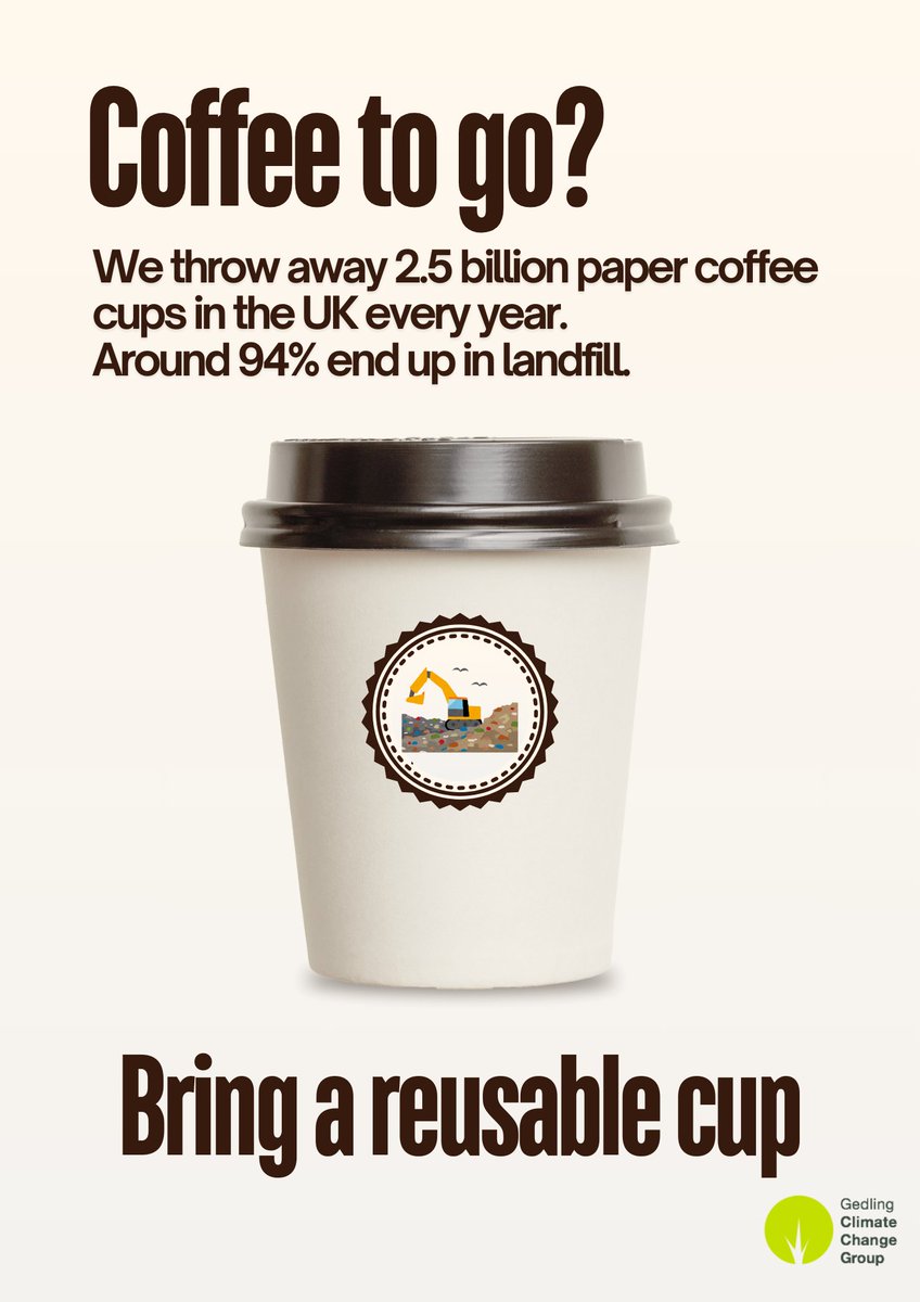 gedlingccg's tweet photo. Did you know around 94% of disposable cups in the UK end up in landfill every year? They can't be recycled at home & need to go to specific facilities! Please remember your #ReusableCup when grabbing your coffee! #ClimateChange https://t.co/X3A5P2k7w1