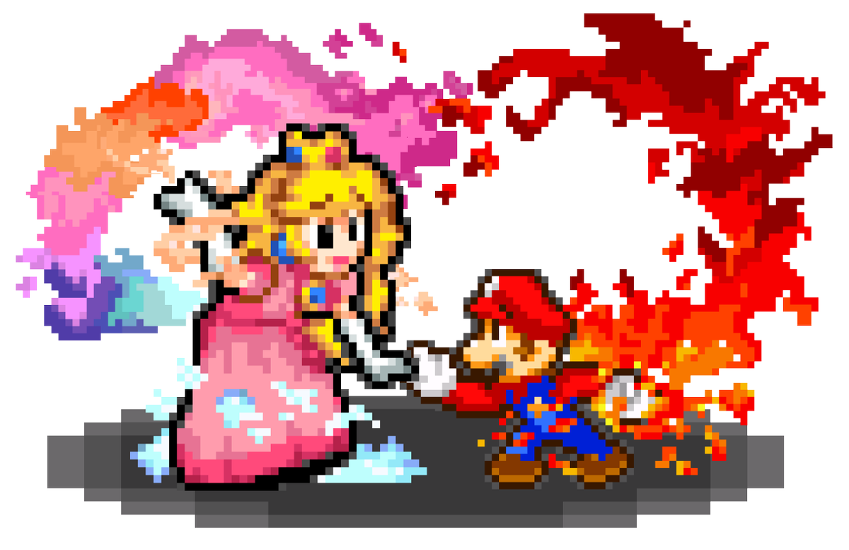 This was for Valentines Day but heya Mario Day.
Firebrand and Skyveil. - ref by <a href="/ArtyKinasia/">TenshiiAngie</a> 

It turned out great.

#HappyValentinesDay #Mar10Day #Nintendo #PrincessPeach #MarioDay #MarioBros #MarioandLuigi #Spritework #Fanart