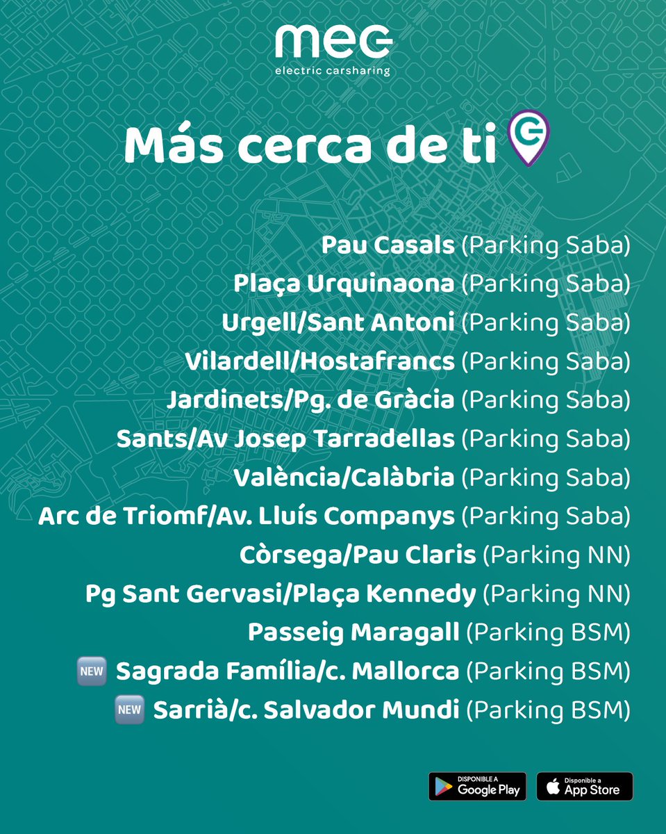 🚗 Ya contamos con 13 #parkings en #Barcelona para hacer tu movilidad más fácil y cómoda 📍

🌿 Alquila tu #Nissan 100% eléctrico ⚡️ por horas o días a través de nuestra #app de MEC 📲 y muévete de forma sostenible sin límites.

Más información en 👉 meccarsharing.com