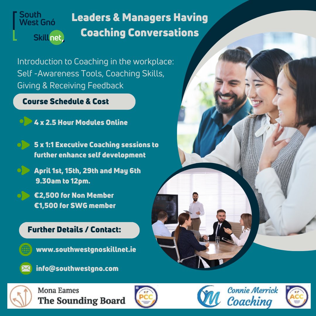 Our "Leaders and Managers – Having Coaching Conversations" online programme helps you develop essential coaching skills that empower your team, improve engagement, and drive performance.
Register now to elevate your leadership and create a lasting impact. southwestgnoskillnet.ie/courses/leader…