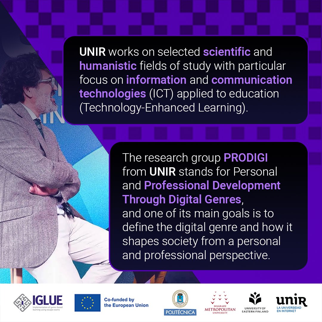 Meet The Project Partners: Universidad Internacional de La Rioja (UNIR)!  

As a leading private Spanish university established in 2008, UNIR brings a unique 100% online educational model to the Erasmus+ IGLUE project. #EscapeRooms 

Our partners:<a href="/UniEastFinland/">University of Eastern Finland</a> <a href="/UNIRuniversidad/">Universidad Internacional de La Rioja (UNIR)</a>