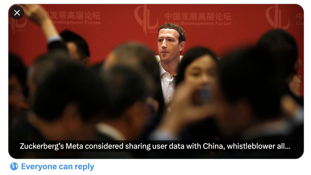 Rushan Abbas (@rushanabbas) on Twitter photo .<a href="/washingtonpost/">The Washington Post</a> reports that Facebook, in a failed attempt to access the Chinese market, developed a censorship system and proposed shutting down the platform during “social unrest.” Zuckerberg also agreed to target the accounts of Chinese dissidents in the U.S.
International .<a href="/washingtonpost/">The Washington Post</a> reports that Facebook, in a failed attempt to access the Chinese market, developed a censorship system and proposed shutting down the platform during “social unrest.” Zuckerberg also agreed to target the accounts of Chinese dissidents in the U.S.
International