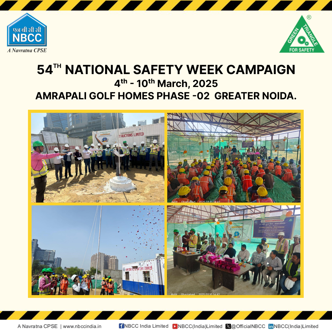 #NBCC celebrated 54th National Safety Week at Amrapali Golf homes Phase -02  Greater Noida.

#SafetyFirst 

<a href="/PMOIndia/">PMO India</a> <a href="/MoHUA_India/">Ministry of Housing and Urban Affairs</a> <a href="/mlkhattar/">Manohar Lal</a> <a href="/PIB_India/">PIB India</a>