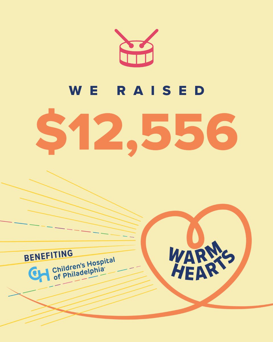 We are thrilled to share that your incredible contributions have generated $12,556 for the Children's Hospital of Philadelphia!  Please leave some warm hearts in the comments to show your support!

❤️‍🔥 💛 🧡

#warmhearts #chop