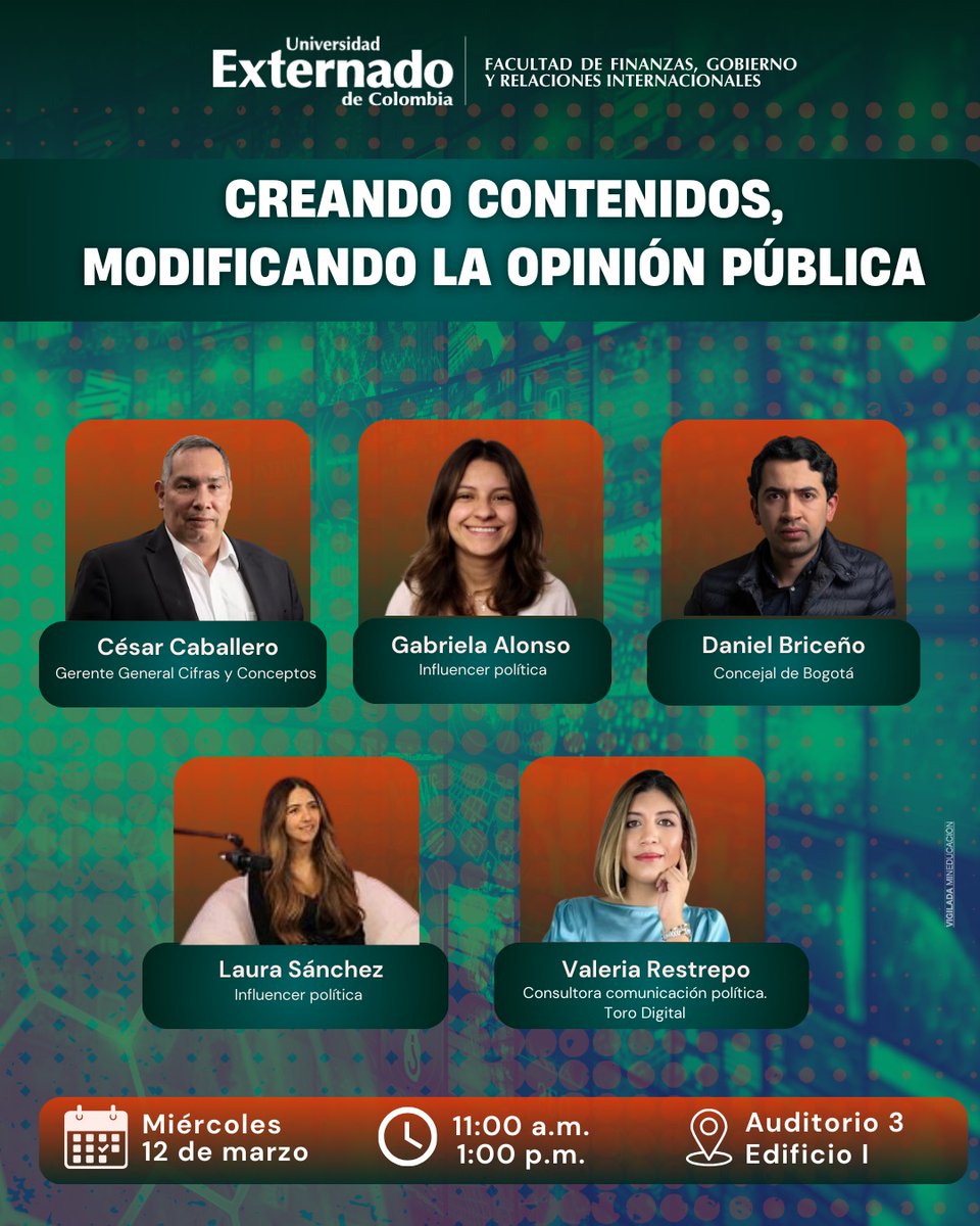 Este miércoles en el Externado con @gabrielalonso09 <a href="/Danielbricen/">Daniel F. Briceño</a> <a href="/VRestrepoGomez/">Valeria Restrepo</a> y Laura Sánchez.