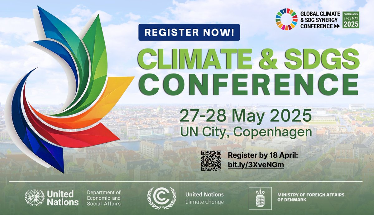 UN DESA Sustainable Development (@sustdev) on Twitter photo 📢 Registration now open! Join us at the Sixth Global Climate & SDG Synergy Conference!
📅 27-28 May 2025
📍 UN City, Copenhagen
📝 Register by 18 April: bit.ly/3XveNGm
Co-convened by <a href="/UNDESA/">UN DESA</a> & <a href="/UNFCCC/">UN Climate Change</a>, hosted by <a href="/DanishMFA/">Denmark MFA 🇩🇰</a> #ClimateSDGSynergy 📢 Registration now open! Join us at the Sixth Global Climate & SDG Synergy Conference!
📅 27-28 May 2025
📍 UN City, Copenhagen
📝 Register by 18 April: bit.ly/3XveNGm
Co-convened by <a href="/UNDESA/">UN DESA</a> & <a href="/UNFCCC/">UN Climate Change</a>, hosted by <a href="/DanishMFA/">Denmark MFA 🇩🇰</a> #ClimateSDGSynergy