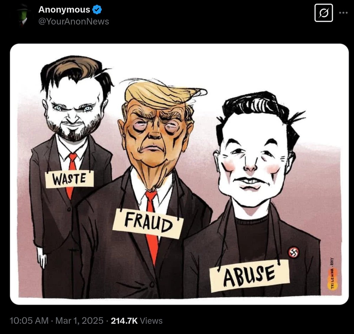 BonnieSalm's tweet photo. @LucasSa56947288 Muskrat is censoring content that hurts Trump and himself.

We must stop Waste, Fraud and Abuse! 
#FireDOGE #FireTrump #FireMusk https://t.co/6g2ey70ZoH