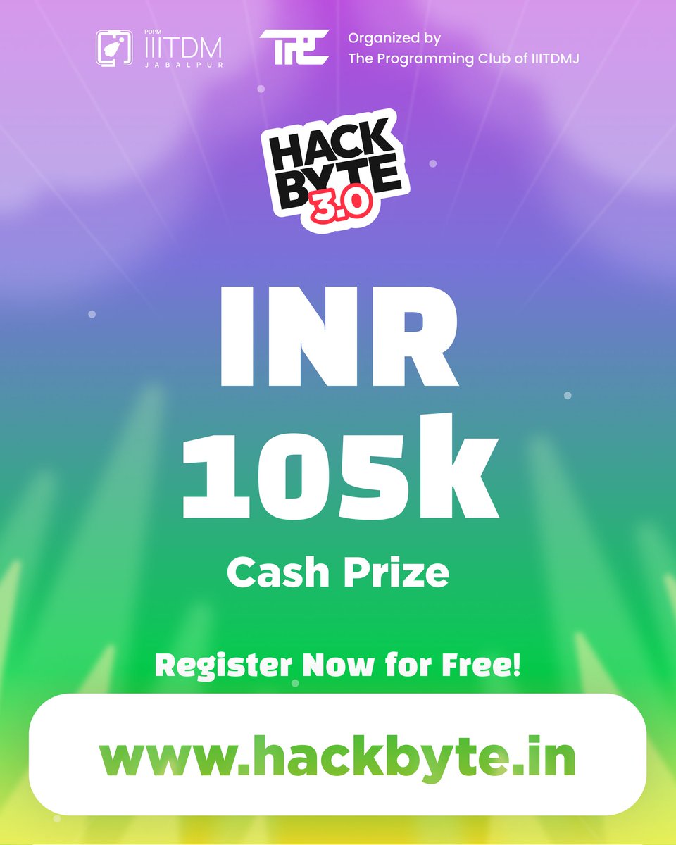 HackByte (@hackbytetpc) on Twitter photo π HackByte 3.0 is hereβBIGGER & BETTER! π°π₯
π βΉ1,05,000 Prize Pool | Free Registration
πΈ Prizes:
π₯ Winner β βΉ35,000
π₯ Runner-up β βΉ25,000
π₯ 2nd Runner-up β βΉ15,000
π Best Beginner Team β βΉ5,000
π©βπ» Best All-Girls Team β βΉ5,000
And more sponsor track!π₯
#HackByte π HackByte 3.0 is hereβBIGGER & BETTER! π°π₯
π βΉ1,05,000 Prize Pool | Free Registration
πΈ Prizes:
π₯ Winner β βΉ35,000
π₯ Runner-up β βΉ25,000
π₯ 2nd Runner-up β βΉ15,000
π Best Beginner Team β βΉ5,000
π©βπ» Best All-Girls Team β βΉ5,000
And more sponsor track!π₯
#HackByte
