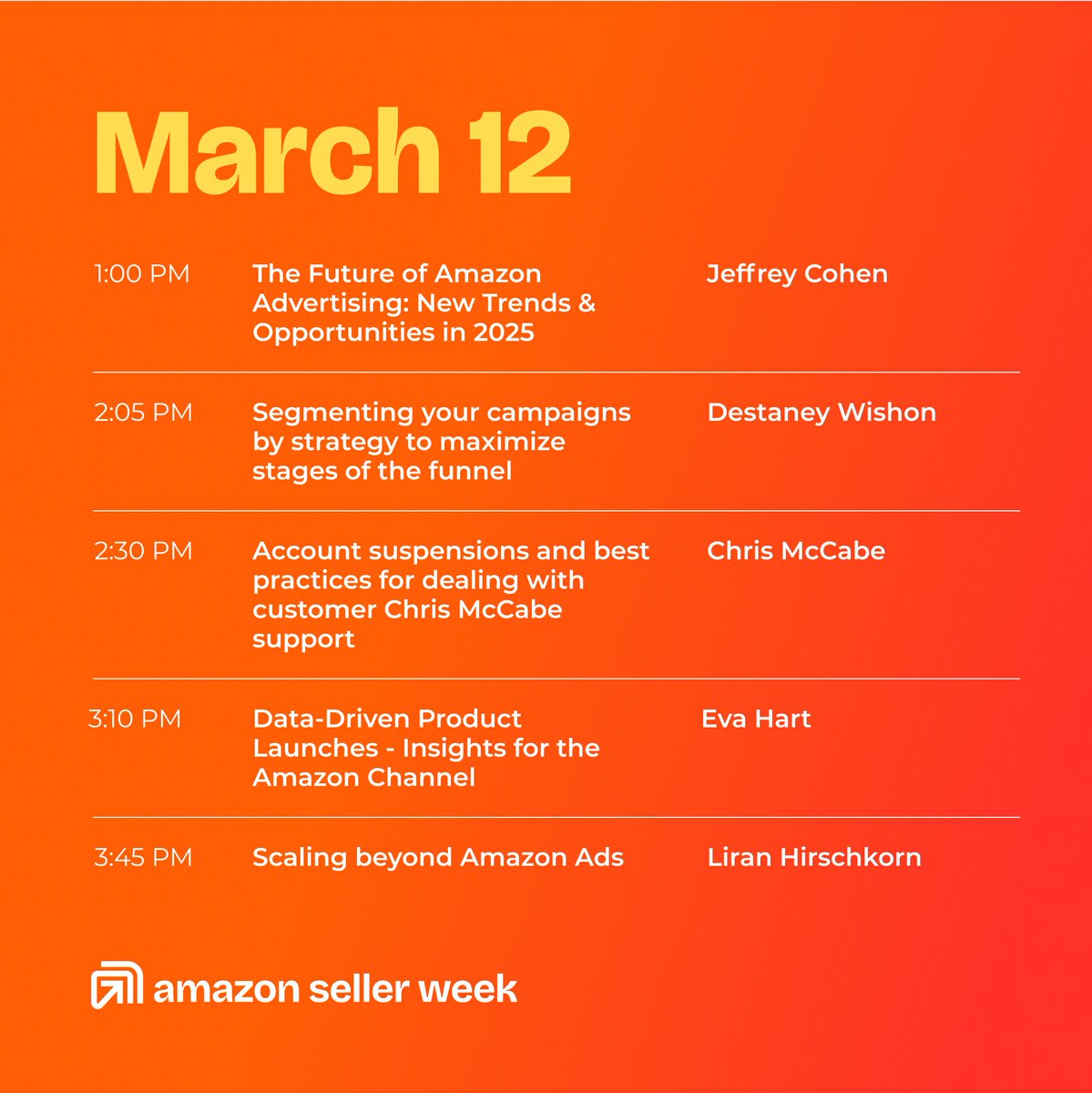 Half-way through Amazon Seller week and we are just getting started.

Check out this power-house panel we have in store today! See you at 1PM EST!