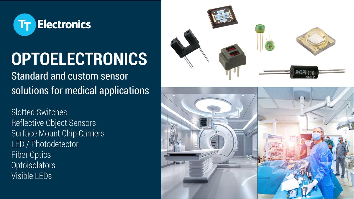🌟 **Product Spotlight: Optoelectronics** 🌟
 
Discover the power of advanced sensing technology for your medical equipment with non-contact Hall-effect sensors, infrared optical switches, and optical arrays! 

View TT Electronics Optoelectronics here: hubs.li/Q03b3F4b0