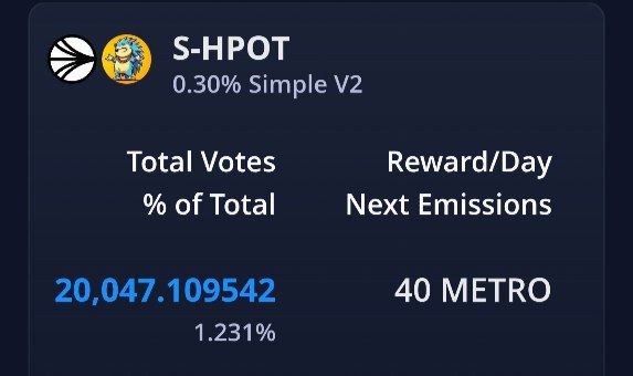 Good News! 🚀

Starting next week, $HPOT LP will earn 40 $METRO per day!

If you’ve deposited in Metro LP, keep farming, compounding, and consider locking some METRO for even greater rewards.

By the end of the week, your fat profits will be waiting in your wallet—ready to claim!