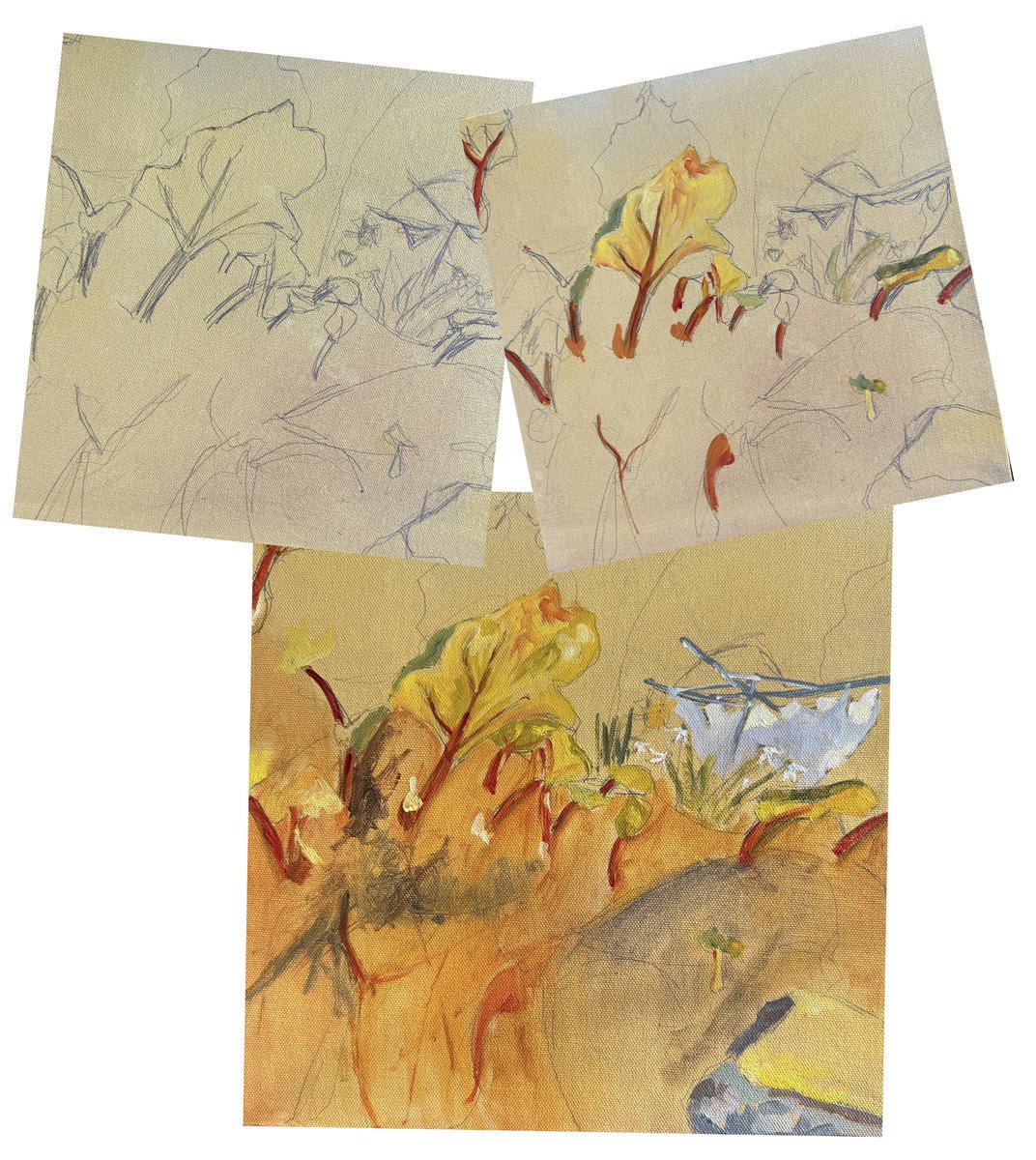 staithesartist's tweet image. #Stages #Spring #rhubarb #oils proving tricky. My first inclination was to do this in #caseienpaint Might still.