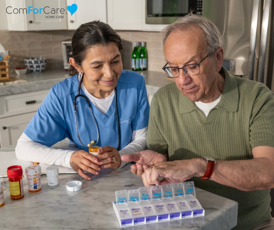 SAFE MEDICATION MANAGEMENT is essential for older adults!

​✅Keep a record of medications and dosages.​
✅Organize medications in a pill box or dispenser.​
✅Set reminders to take medications on time. ​

ow.ly/3x2G50Ve6BP

#Comforcare #inhomecare