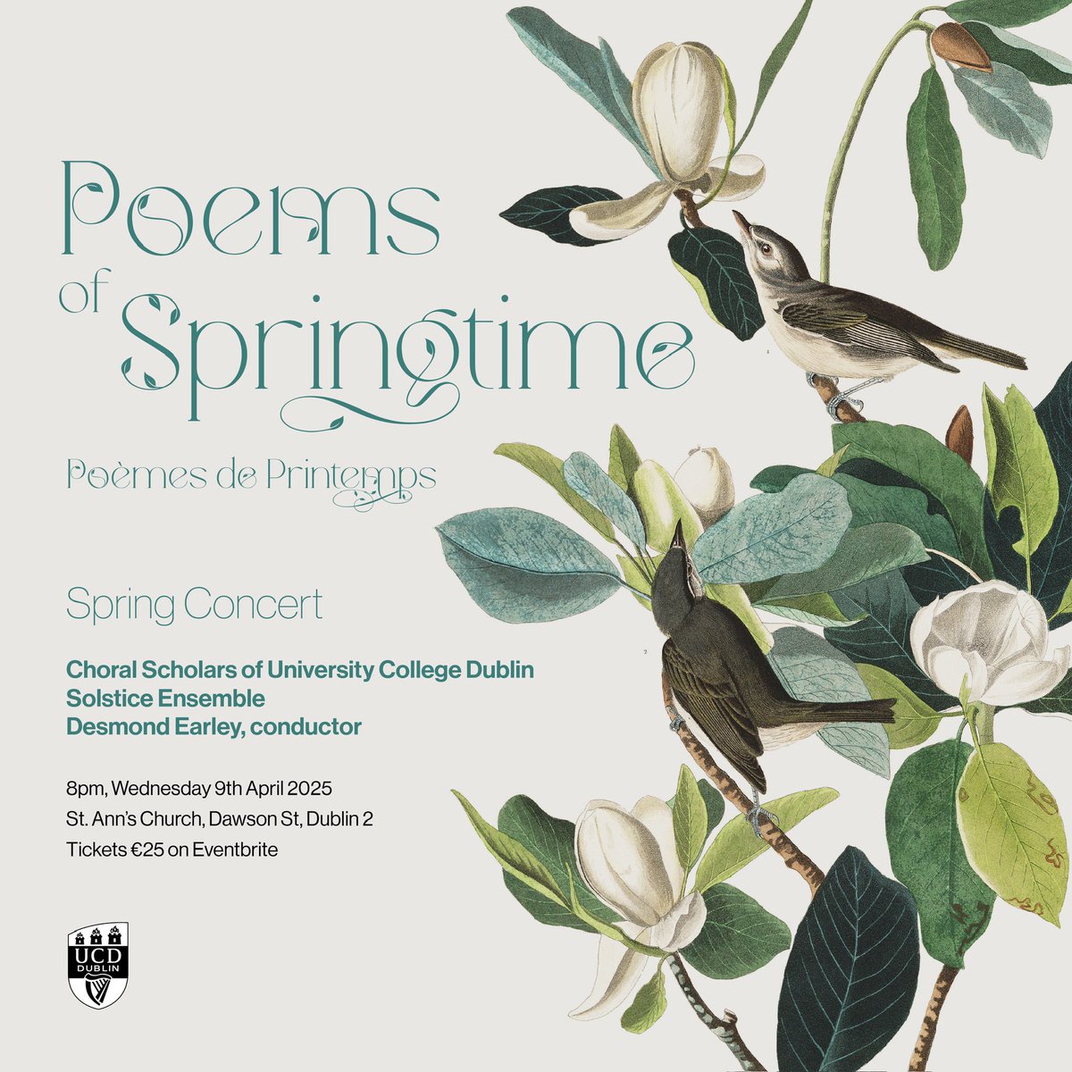 Tickets are now on sale for our 2025 Spring Concert - Poems of Springtime 🌷 Join us in St. Ann’s Church on Wed 9th April at 8pm. The choir will be joined by Solstice Ensemble, Tristan Russcher (piano) and Desmond Earley (conductor). Tickets available on Eventbrite.
