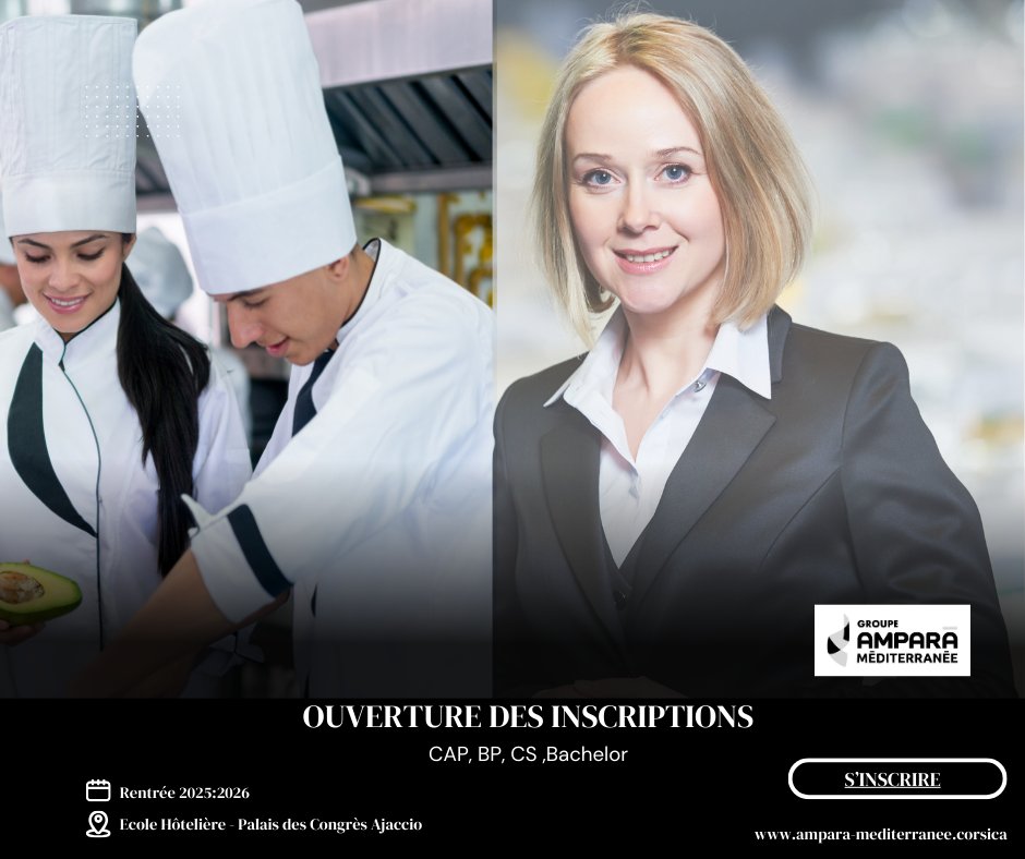 📢 Ouverture des candidatures à notre future Ecole Hôtelière à Ajaccio ! 🎓🔥 Du CAP au Bac+3.
inscrivez-vous ici 👉 urls.fr/EYSYNt
#AmparàMéditerranée #Hôtellerie