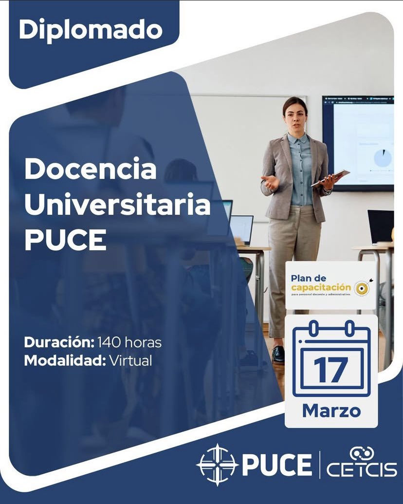 ¡AMPLIAMOS LA FECHA para que impulses tu carrera con nuestro Diplomado! 🎓

Como #docente de la PUCE, no dejes pasar esta oportunidad única

Regístrate aquí bit.ly/4jXZu2T

⚠️ Importante: Aplica solo para #DocentesPUCE

 #CETCISPUCE  #PUCEINNOVA