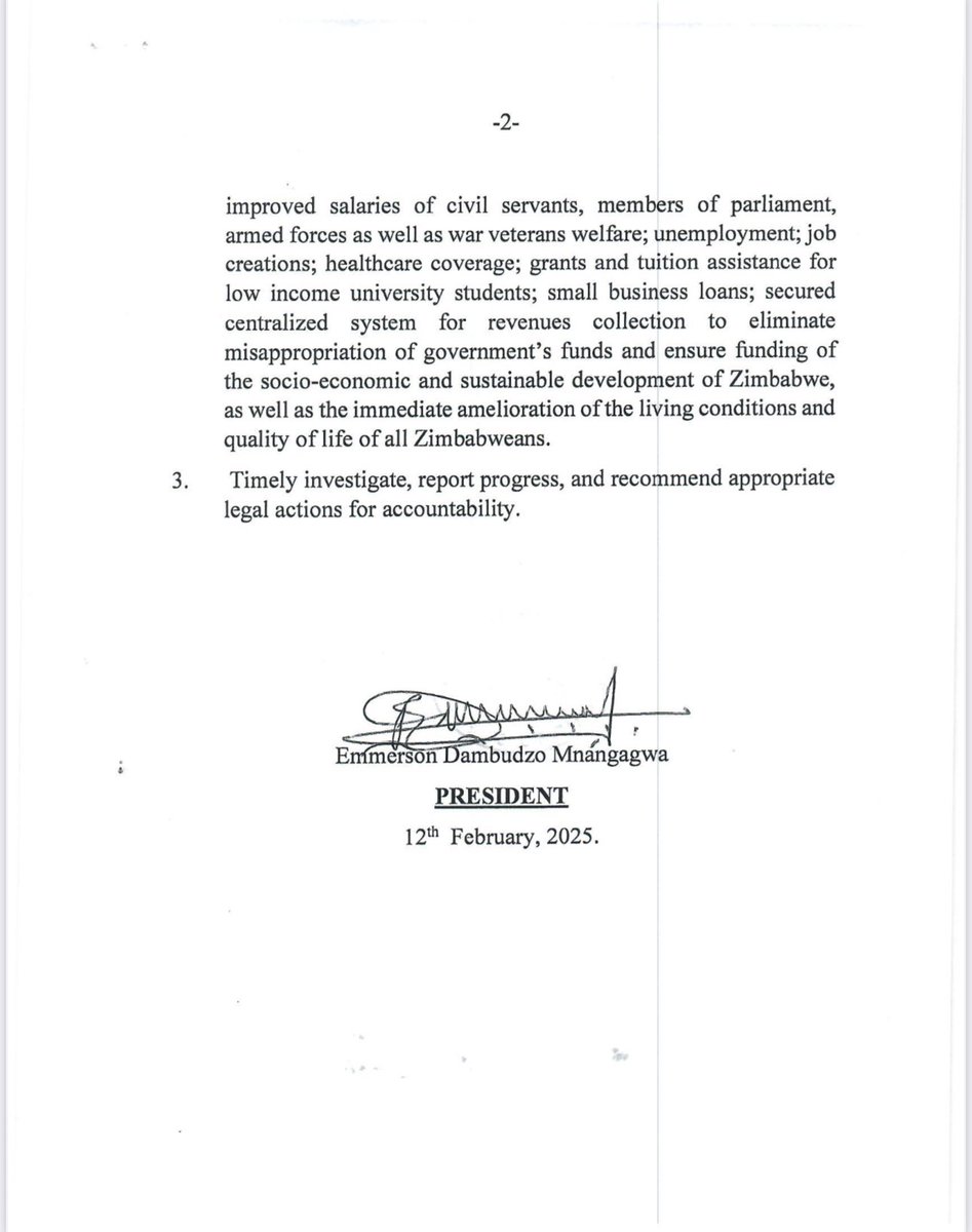 daddyhope's tweet photo. This is the letter written by Zimbabwean President Emmerson Mnangagwa to the country’s Attorney General, Virginia Mabhiza, directing her to facilitate the theft of the Post Office Savings Bank (POSB).

The letter was produced by political activist Jealousy Mawarire during an interview with jailed journalist and political prisoner Blessed Mhlanga, which led to Mhlanga’s arrest.

Immediately after the interview, Mnangagwa’s spokesman, George Charamba, posted on Twitter (X) that Mhlanga’s interview would lead to his arrest—and it did.

All state media outlets were instructed not to give Mawarire access for interviews.
Judicial officers were also instructed to do whatever was possible to ensure that Mhlanga did not get bail.

Mhlanga didn’t commit any crime, he was arrested for simply doing his job as a journalist.

I will post more documents about this scandal, given to me by people in government who are fed up with Mnangagwa’s corruption and his looting of state assets through corrupt individuals with no track record in business!

#FreeBlessedMhlanga