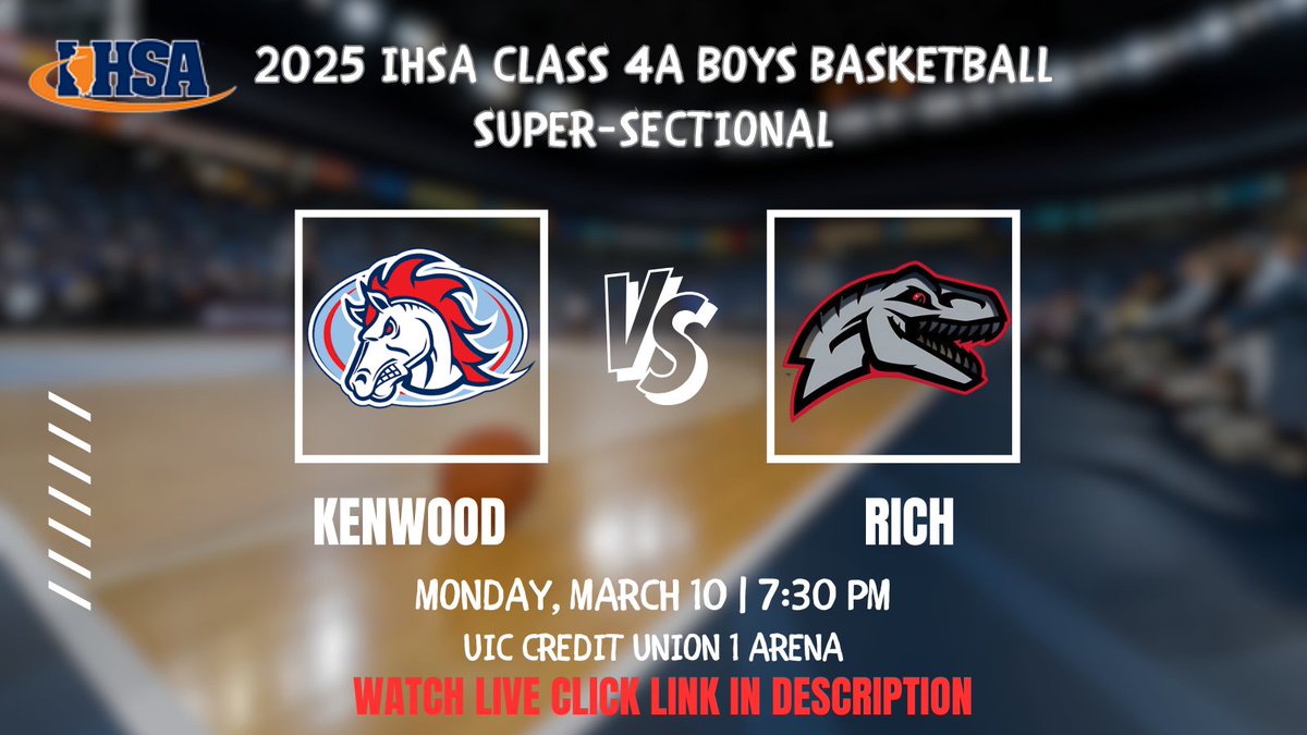 IHSA Official (@ihsaofficial) on Twitter photo 2025 IHSA Class 4A Boys Basketball Super-Sectional
🏀 Rich Township 🆚 Kenwood Academy
🎥 Live On livesports.insidethegames.live/hsb.php
🗓Monday, March 10
⏰ 7:30 pm
<a href="/RTHS_Athletics/">Raptor Athletics</a> <a href="/RichTownshipHS/">Rich Township HSD 227</a> <a href="/rich227SCouncil/">Rich Township Student Council</a> <a href="/RichTownship_BB/">Rich Township Boys BB</a> <a href="/KenwoodSports/">Kenwood Academy Sports</a> 2025 IHSA Class 4A Boys Basketball Super-Sectional
🏀 Rich Township 🆚 Kenwood Academy
🎥 Live On livesports.insidethegames.live/hsb.php
🗓Monday, March 10
⏰ 7:30 pm
<a href="/RTHS_Athletics/">Raptor Athletics</a> <a href="/RichTownshipHS/">Rich Township HSD 227</a> <a href="/rich227SCouncil/">Rich Township Student Council</a> <a href="/RichTownship_BB/">Rich Township Boys BB</a> <a href="/KenwoodSports/">Kenwood Academy Sports</a>