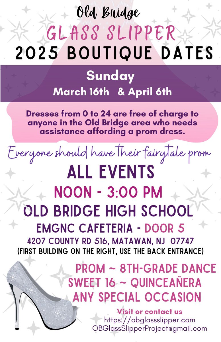 The 2nd Glass Slipper Boutique is next Sunday. Open to ALL in the area. Get a formal dress for a special occasion without worrying about the cost.