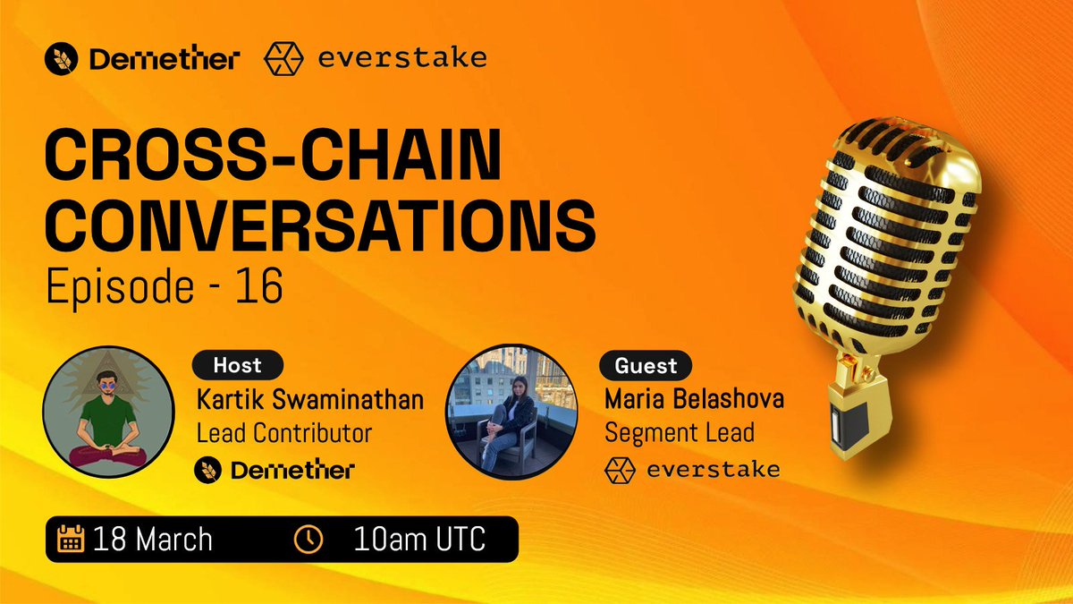 🔥 Cross-Chain Power Hour: Demether x Everstake 🔥

Big things are happening in staking &amp; DeFi! Join <a href="/kartik_82/">Kartik Swaminathan | Demether</a> from @demetherdefi and @MariaEverstake from <a href="/everstake_pool/">Everstake</a> for an electrifying deep dive into cross-chain innovation, staking, and what’s next. 🚀

📅 March 18
⏰ 10