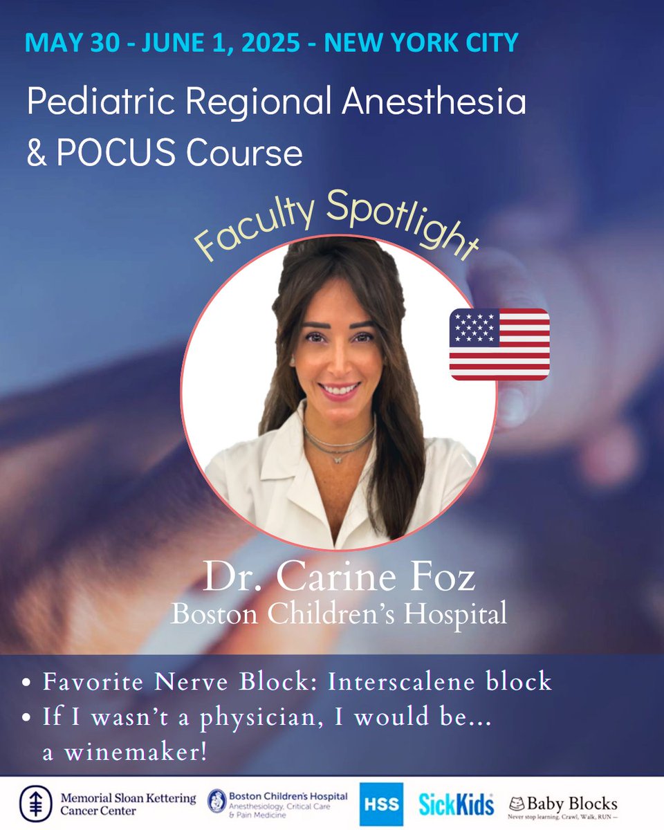baby-blocks (@baby_blocks) on Twitter photo Happy Monday! 🍷✨ Today’s faculty spotlight: Dr. Carine Foz of <a href="/bch_anesthesia/">BCH- Anesthesiology, Critical Care & Pain Medicine</a>!
If she weren’t a doctor, she’d be making wine—perfecting tannins instead of tap blocks. Instead, she’s shaping the next gen of pediatric regional pros.
Join us in NYC! 🔗 bit.ly/PedsAnesthesia… Happy Monday! 🍷✨ Today’s faculty spotlight: Dr. Carine Foz of <a href="/bch_anesthesia/">BCH- Anesthesiology, Critical Care & Pain Medicine</a>!
If she weren’t a doctor, she’d be making wine—perfecting tannins instead of tap blocks. Instead, she’s shaping the next gen of pediatric regional pros.
Join us in NYC! 🔗 bit.ly/PedsAnesthesia…