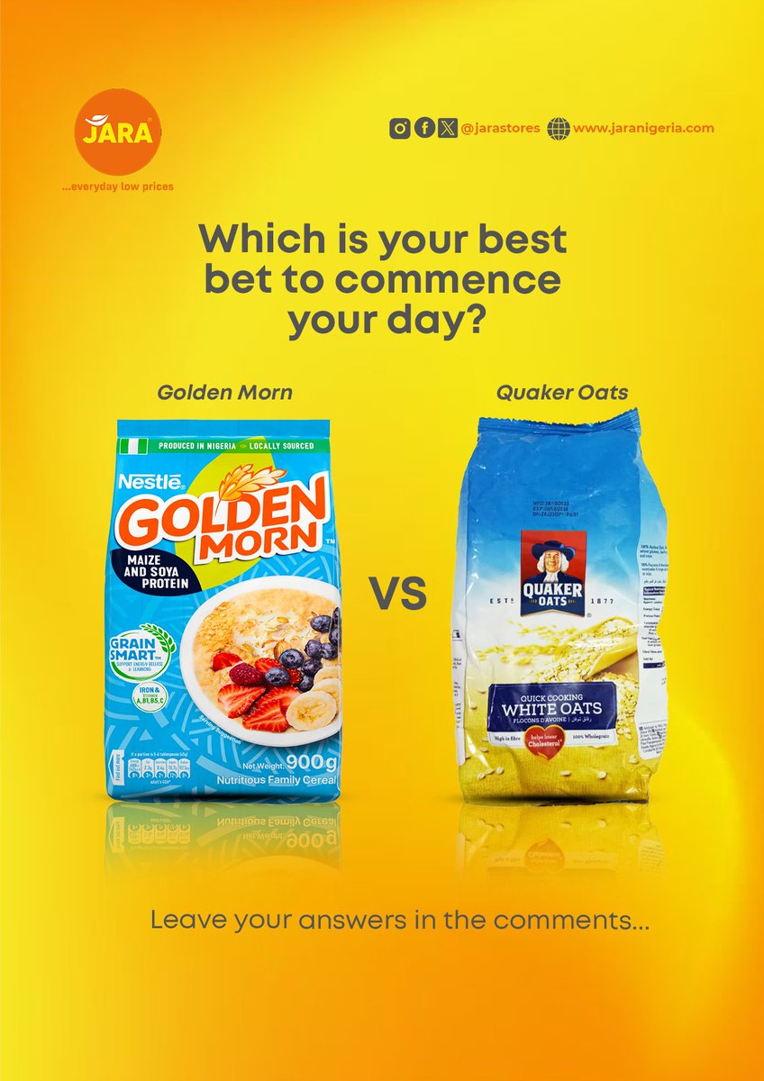 JaraStores's tweet image. Oatmeal showdown!

Golden Morn or Quaker Oats: Which one starts your day off right?

Share your thoughts!

#oatmealcomparison #breakfastessentials #jarastores #everydaylowprices