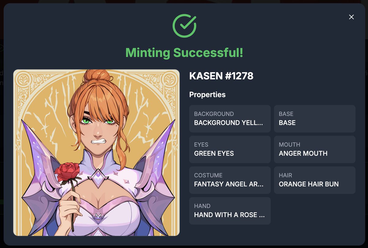 <a href="/KasenOnKaspa/">Kasen On Kaspa</a> MY DAY- 8 ✅ Minting Kasen. Finally Finally Finally i got myself a VIRA with ROSE🌹found my pending valentine date <a href="/andyzav11/">🐺Giggsy</a> i hope you not jealous this time bcoz me and VIRA going for long drive tomorrow morning when the sun rises...