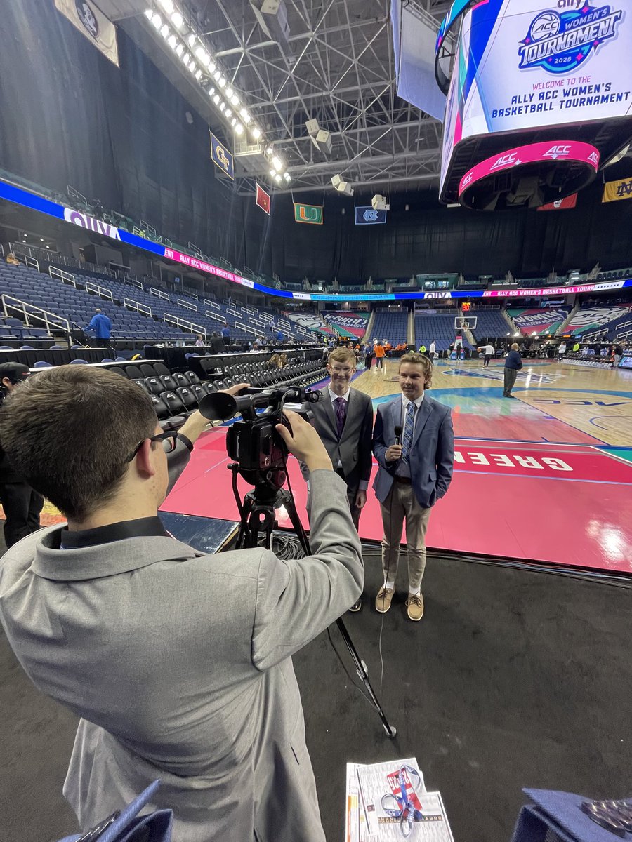 commvt's tweet photo. This past week, four #VTSMA students covered all 14 games of the @accwbb tournament in Greensboro, North Carolina.
These students were on the call for every single game of the tournament and produced stellar pre and postgame coverage all week long.
Great work crew! 👏 https://t.co/ukccrEy8sh
