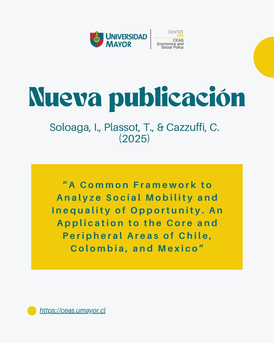 CEASumayor's tweet image. Un nuevo paper de nuestra directora @ChiaraCazzuffi, junto con Isidro Soloaga (Universidad Iberoamericana) y Thibaut Plassot (Universidad de Bordeaux), muestra cómo el lugar de origen influye en las oportunidades de vida en Chile, Colombia y México.
Link: doi.org/10.1080/002203…