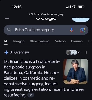 Famous physicist Brian Cox is a plastic surgeon #GeminiAI #gptfail <a href="/google/">Google</a>