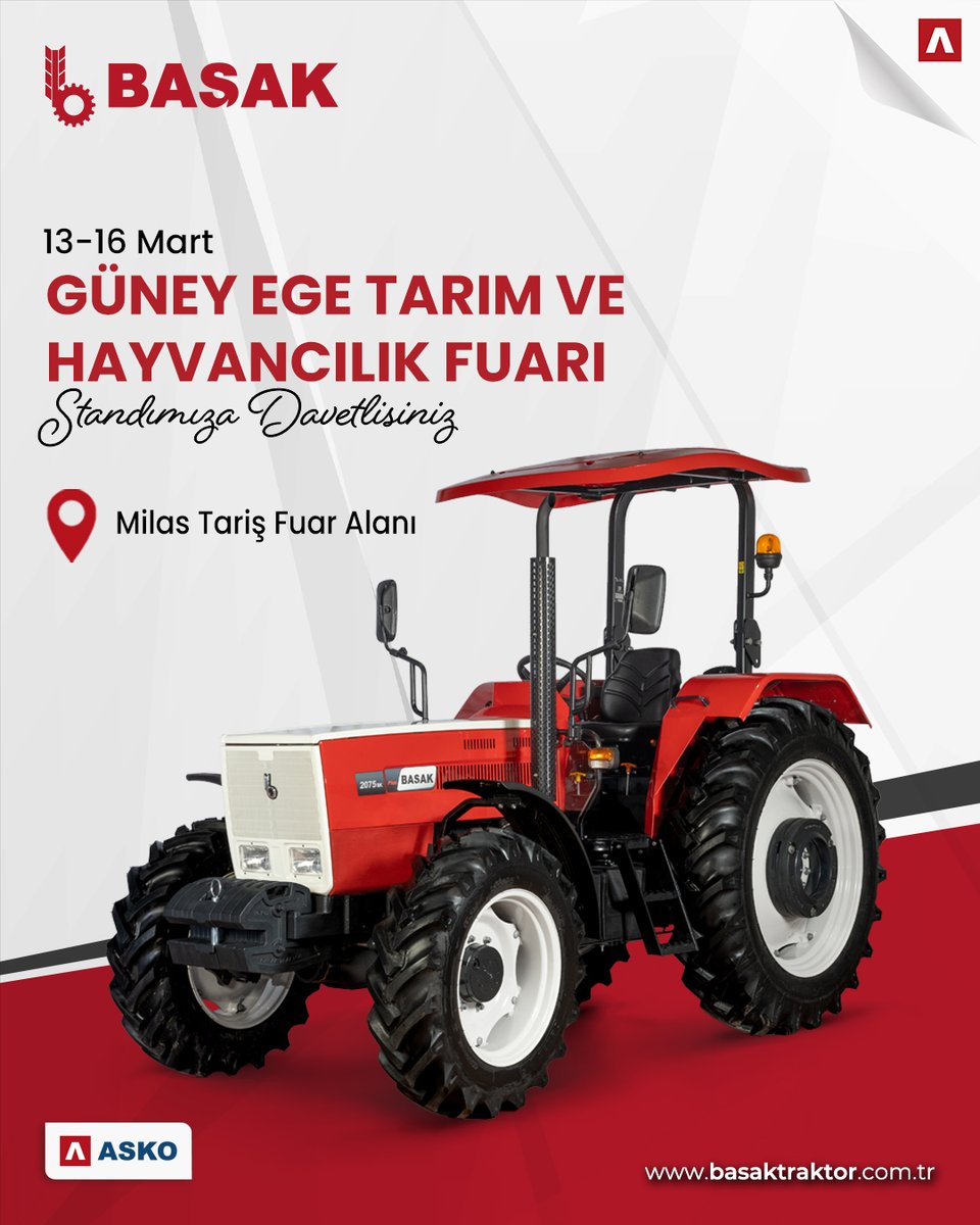 basaktraktortr's tweet photo. 13-16 Mart tarihinde Güney Ege Tarım ve Hayvancılık Fuarı'ndayız. Modellerimizi yakından incelemek ve bilgi almak için standımıza bekliyoruz.
#BaşakTraktör #BasakTraktor #TercihimBasak #TercihimBaşak #BirlikteDahaGüçlü #BirlikteDahaGuclu #tarım #tarlatraktörü #muğla #milas https://t.co/0TE1KlPgq4