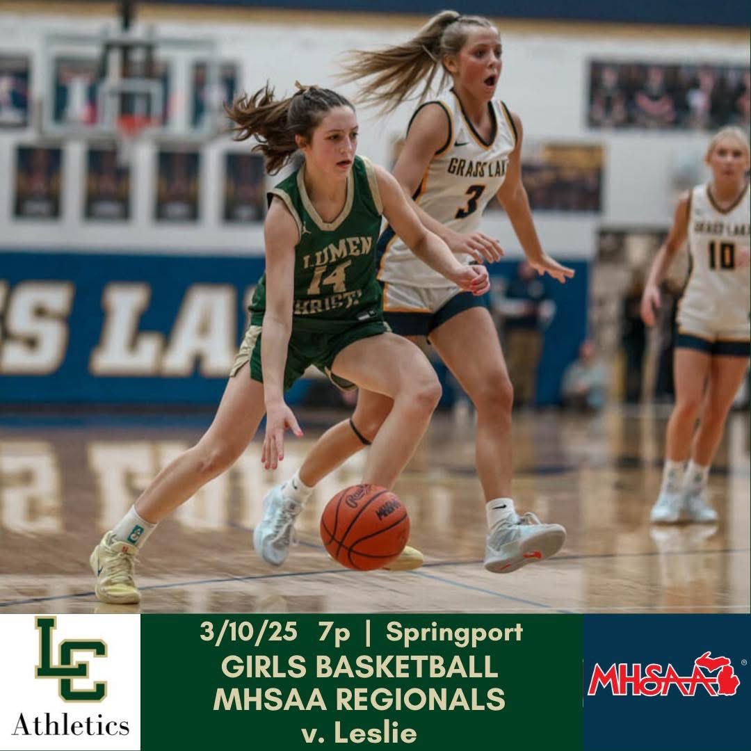 Regional time has arrived for the Titans! 7pm Tip-off tonight at Springport as they challenge Leslie in a semifinal game! Wear your green or any Lumen Christi shirt and cheer for our Titans! 🏀💚💛