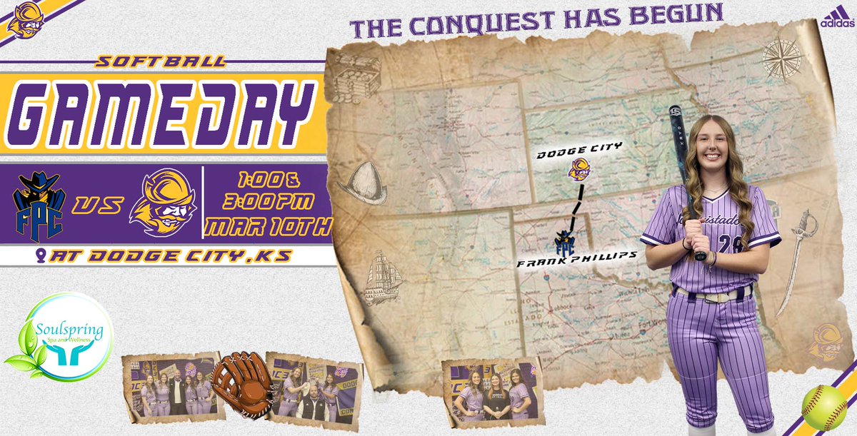 🥎Gameday | #GoConqs

<a href="/GoConqsSB/">Dodge City CC Softball</a> back home as they are set for a non-conference DH 

🆚Frank Phillips
🕒1:00 &amp; 3:00pm
📍Dodge City, KS
💻Watch: goconqs.com/sports/2018/8/…

Sponsor: Soulspring Spa &amp; Wellness

#BurnTheBoats #WeCONQuer
