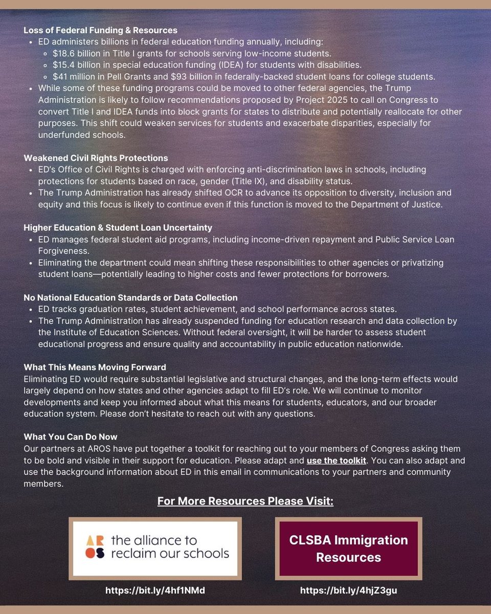 Education is the foundation of opportunity, growth, and success. As CLSBA highlights, all students—regardless of background—deserve access to a high-quality, inclusive education for a stronger future.

Recent policy discussions reinforce the urgency of protecting funding,