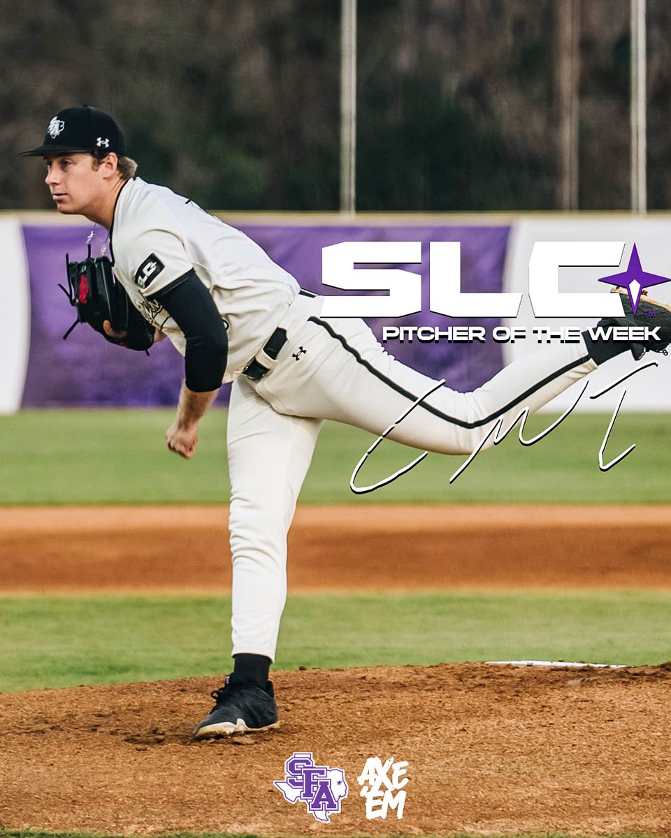 The Lumberjack Ace

Congratulations <a href="/CodyTempleton1/">Cody Templeton</a> on being named the SLC Player of the Week! 

The Stats ⬇️
Complete Game Shutout Vs. Lamar
7 K’s

#AxeEm
